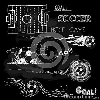 Chalk Illustration of soccer ball and elements Stock Photo
