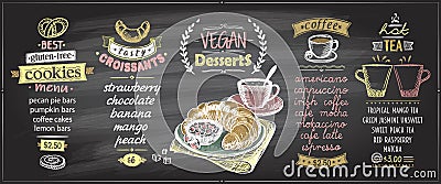 Chalk menu board designs set with sweets and hot drinks Vector Illustration