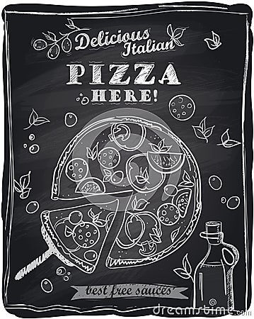 Chalk pizza with the cut off slice. Stock Photo