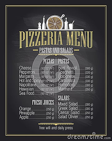 Chalk pizzeria menu list design Vector Illustration