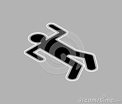 Chalk silhouette corpse. Crime scene. Chalk outline of dead body Vector Illustration