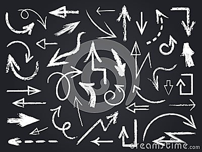 Chalk sketch arrow. Hand drawn chalk arrows, chalkboard graphic elements, chalk arrow signs on chalkboard isolated Vector Illustration