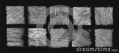 Chalk sketch hatching. Doodle textures, pencil sketching lines. Scribbles and scratch, hand drawn grunge vector Vector Illustration