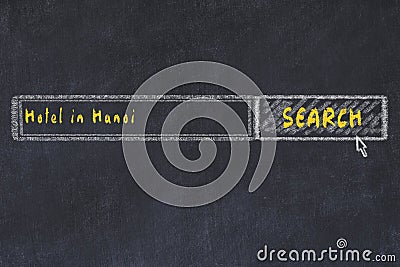 Chalk sketch of search engine. Concept of searching and booking a hotel in Hanoi Stock Photo