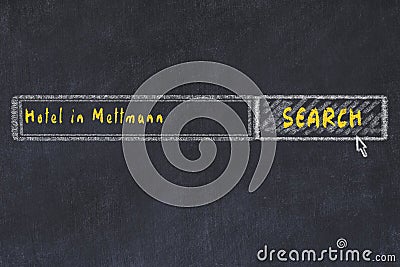 Chalk sketch of search engine. Concept of searching and booking a hotel in Mettmann Stock Photo