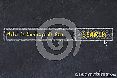 Chalk sketch of search engine. Concept of searching and booking a hotel in Santiago de Cali Stock Photo