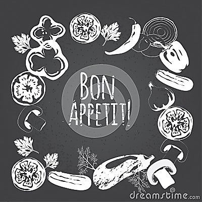 Chalk vegetables frame. Vrctor decorative art. Vector Illustration