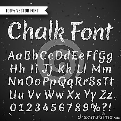 Chalk white calligraphy letters, vector writing alphabet isolated on black chalkboard Vector Illustration