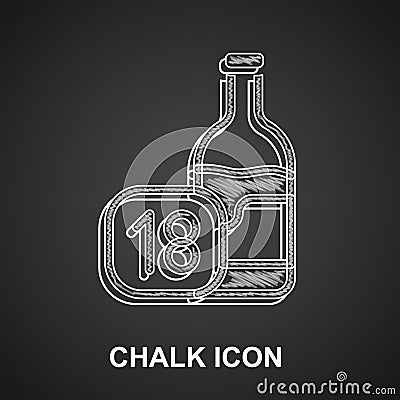 Chalk Wine bottle icon isolated on black background. Age limit for alcohol. Vector Vector Illustration