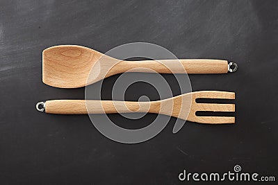 Chalkboard Background with kitchen tool set Stock Photo