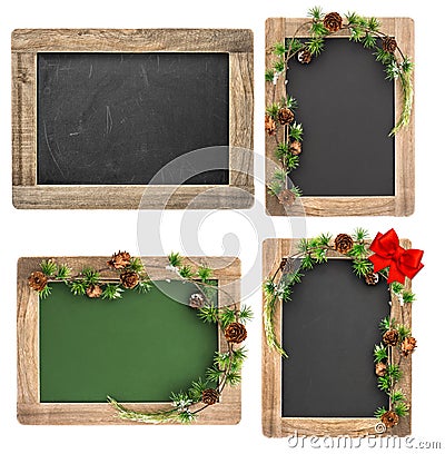 Chalkboard Christmas decoration Vintage blackboard set Stock Photo