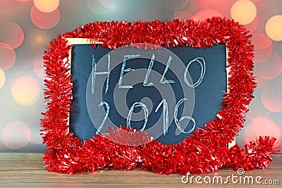 Chalkboard and christmas decorations Stock Photo