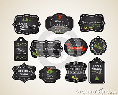 Chalkboard Christmas vintage invitation and labels Vector Illustration