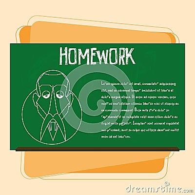 Chalkboard With A Drawing Of Miguel De Cervantes Vector Illustration