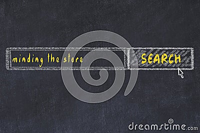 Chalkboard drawing of search browser window and inscription minding the store Stock Photo
