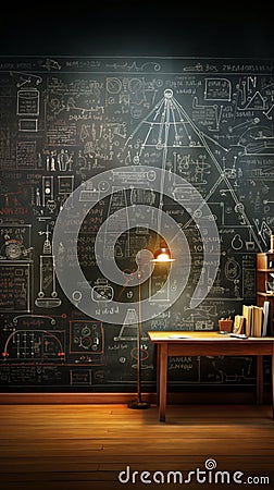 Chalkboard filled with math formulas, part of a 3D school concept Stock Photo