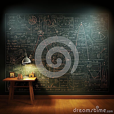 Chalkboard filled with math formulas, part of a 3D school concept Stock Photo