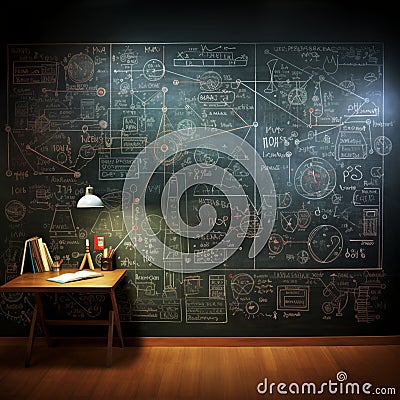 Chalkboard filled with math formulas, part of a 3D school concept Stock Photo