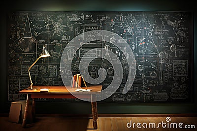 Chalkboard filled with math formulas, part of a 3D school concept Stock Photo