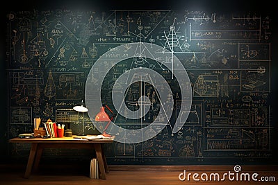 Chalkboard filled with math formulas, part of a 3D school concept Stock Photo