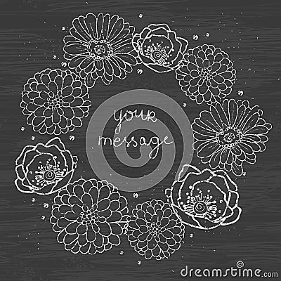 Chalkboard floral cirlce frame on blackboard Vector Illustration