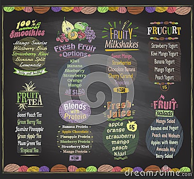 Chalkboard fruit menu vector set Vector Illustration