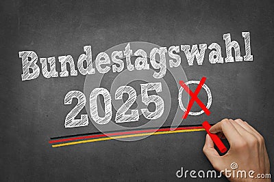 Chalkboard with German phrase Bundestagswahl 2025 (Federal Election 2025) Stock Photo