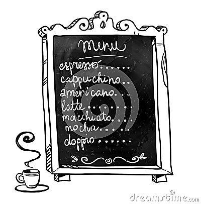 Chalkboard. Hand drawn. Coffee shop menu Vector Illustration