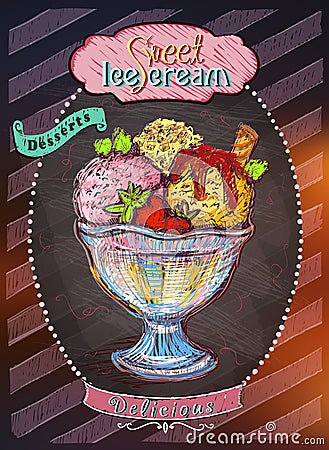 Chalkboard ice cream menu design concept Vector Illustration