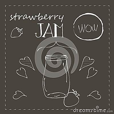 Chalkboard with jar of strawberry jam Vector Illustration
