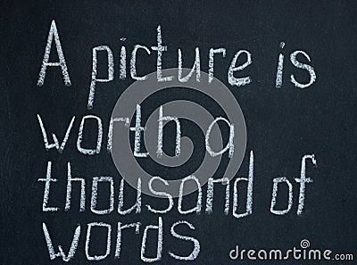 Chalkboard lettering `A picture is worth a thousand words` Stock Photo
