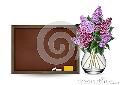 Chalkboard and lilac flowers Vector Illustration