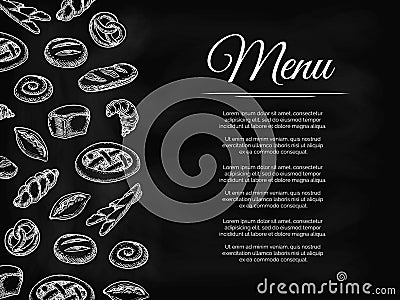 Chalkboard menu background with bakery products Vector Illustration