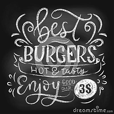 Chalkboard menu for fast food. Hand drawn chalk burgers menu wit Vector Illustration