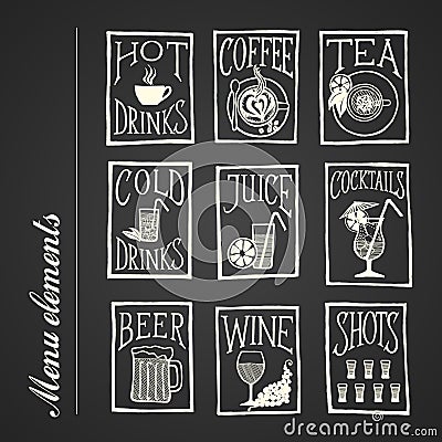 Chalkboard menu icons - Drinks Vector Illustration