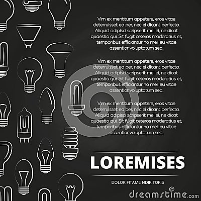 Chalkboard poster with light bulbs Vector Illustration