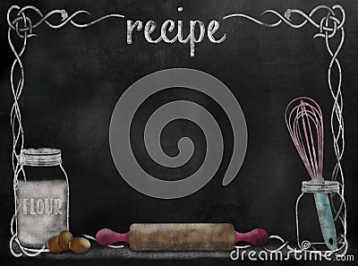 Chalkboard Recipe background with baking items Stock Photo