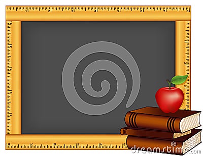 Chalkboard Ruler Frame, Books, Apple for the Teacher Vector Illustration