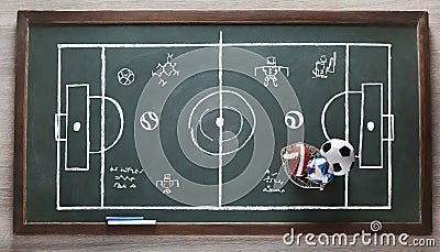Chalkboard with scheme of football game. Team play and strategy Stock Photo
