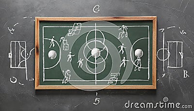 Chalkboard with scheme of football game. Team play and strategy Stock Photo