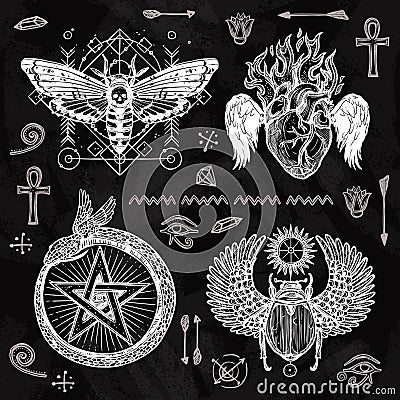 Chalkboard Tattoo Set Vector Illustration