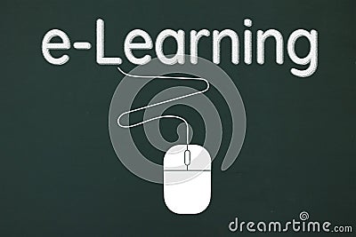 Chalkboard with text of e-learning Stock Photo