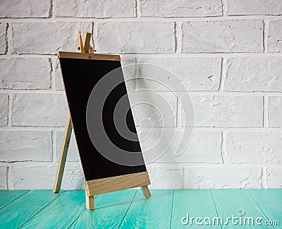 Chalkboard in wooden frame. Empty stand mockup menu frame Stock Photo
