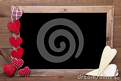 Chalkbord, Red And Yellow Hearts, Copy Space Stock Photo