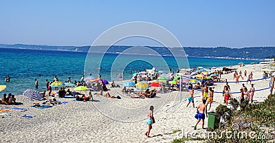Chalkidiki beach with people Editorial Stock Photo
