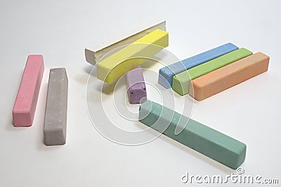 colorful chalks for kids creativity and simple drawing. scattered Stock Photo