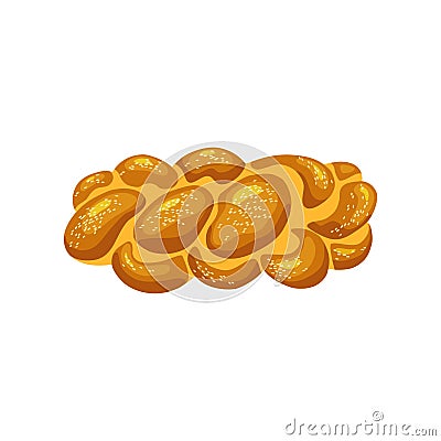 Challah, holiday jewish braided loaf. Saturday bread on isolated background. Vector cartoon illustration of food. Vector Illustration