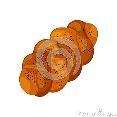 Challah shabbat bread vector icon. Jewish braid chalah, holiday sweet brioche. Cartoon food illustration Vector Illustration
