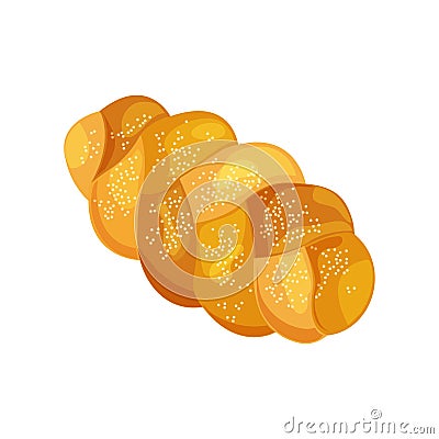 Challah shabbat bread vector icon. Jewish braid chalah, shabbat sweet brioche. Holiday food illustration Vector Illustration