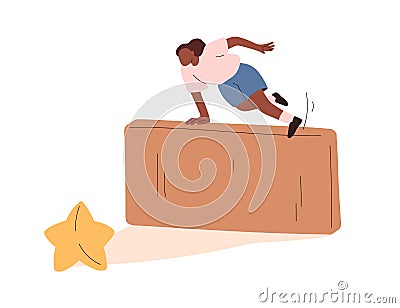 Challenge, ambition, aspiration concept. Overcoming obstacle, hurdle, barrier on way to success, achieving goal Vector Illustration